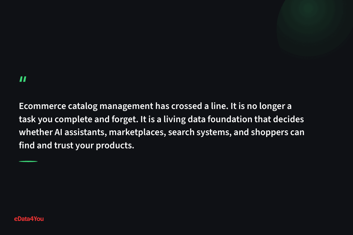 "Ecommerce catalog management has crossed a line. It is no longer a task you complete and forget. It is a living data foundation that…"