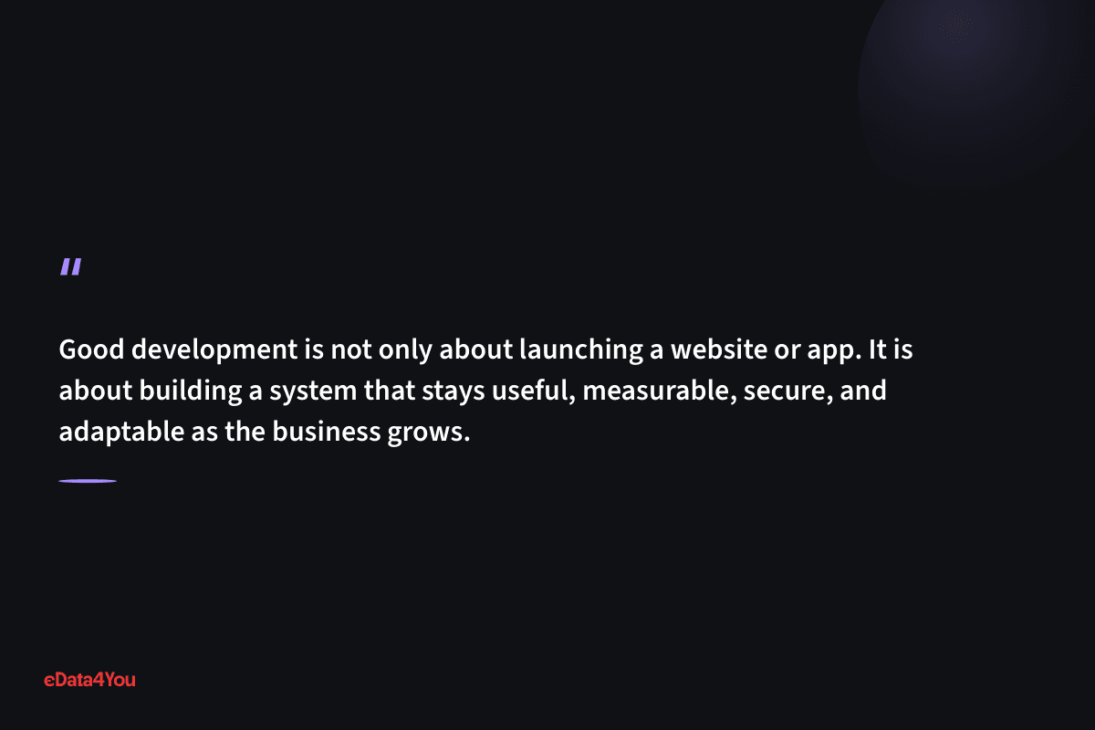 "Good development is not only about launching a website or app. It is about building a system that stays useful, measurable, secure, and…"