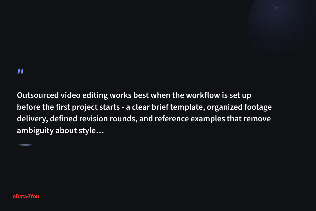 "Outsourced video editing works best when the workflow is set up before the first project starts - a clear brief template, organized footage…"