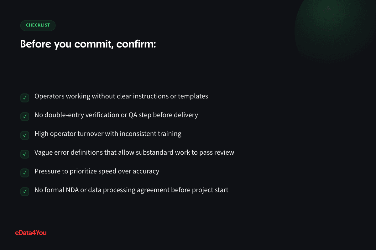 Checklist: Operators working without clear instructions or templates, and more
