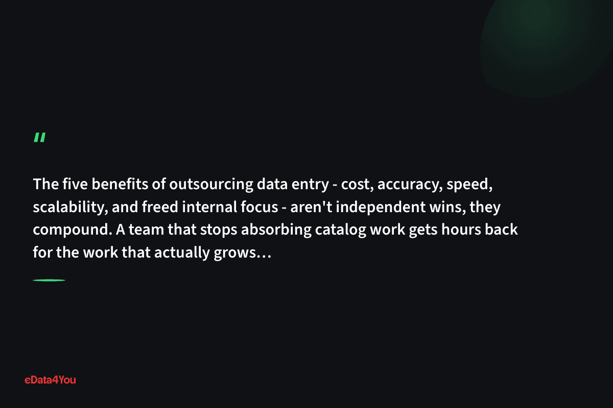 "The five benefits of outsourcing data entry - cost, accuracy, speed, scalability, and freed internal focus - aren't independent wins, they…"