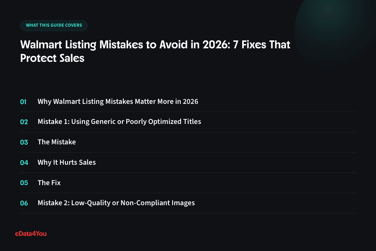 What this guide covers: Why Walmart Listing Mistakes Matter More in 2026, Mistake 1: Using Generic or Poorly Optimized Titles, The Mistake, Why It Hurts Sales