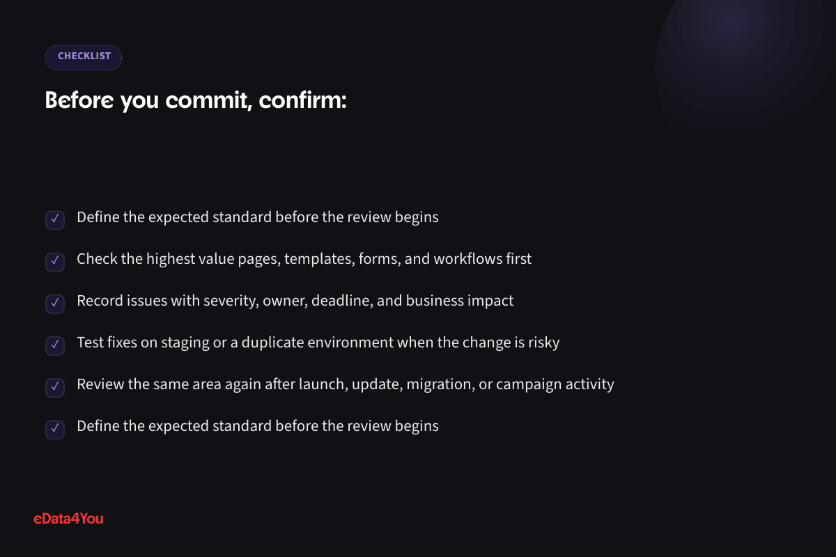 Checklist: Define the expected standard before the review begins, and more