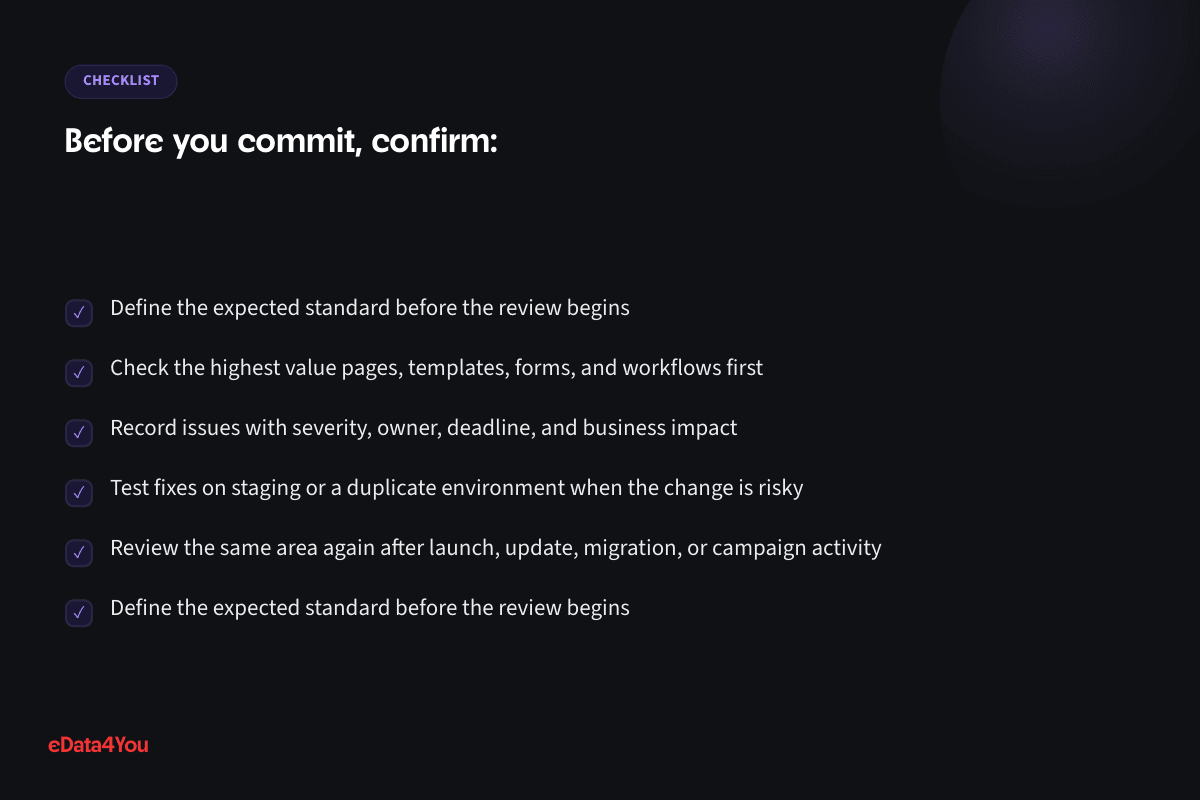 Checklist: Define the expected standard before the review begins, and more