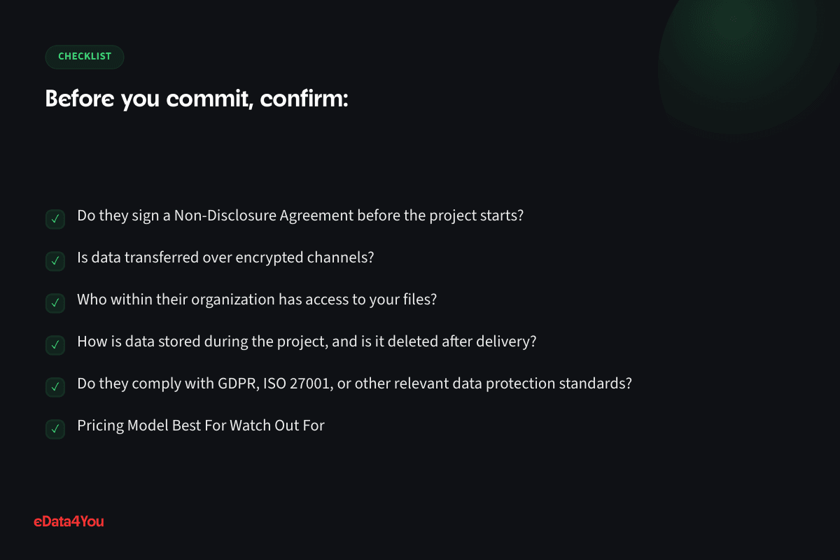 Checklist: Do they sign a Non-Disclosure Agreement before the project starts?, and more